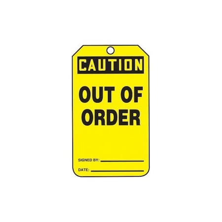 Accuform Safety Tags, CAUTION OUT OF ORDER, 8.5inx 3.875in, RP-Plastic, 25PK MDT674PTP